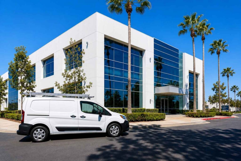 Janitorial services team in Orange County office building